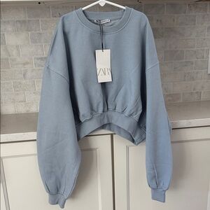 NWT Zara Jr Girls Light Blue Cropped Sweatshirt size Medium